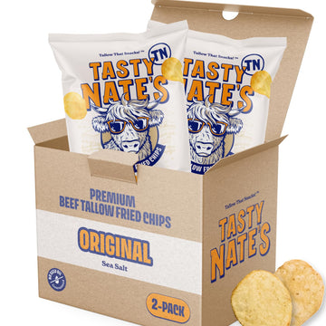 TASTY NATES Beef Tallow Potato Chips - Original Sea Salt, 7oz Pack of 2, Seed Oil Free, Paleo Snacks