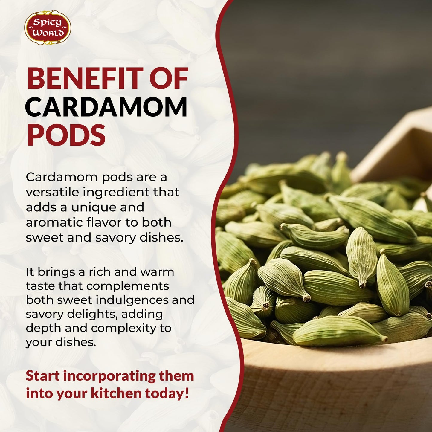 Spicy World Green Cardamom Pods 3.5 Oz - As Seen On Tik Tok - Premium Quality Whole Green Cardamom Pods | Vegan | Large | Aromatic Cardamon