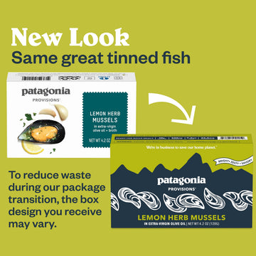 Patagonia Provisions - Lemon Herb Mussels in Extra Virgin Olive Oil | Responsibly sourced | 16g Protein & Gluten Free