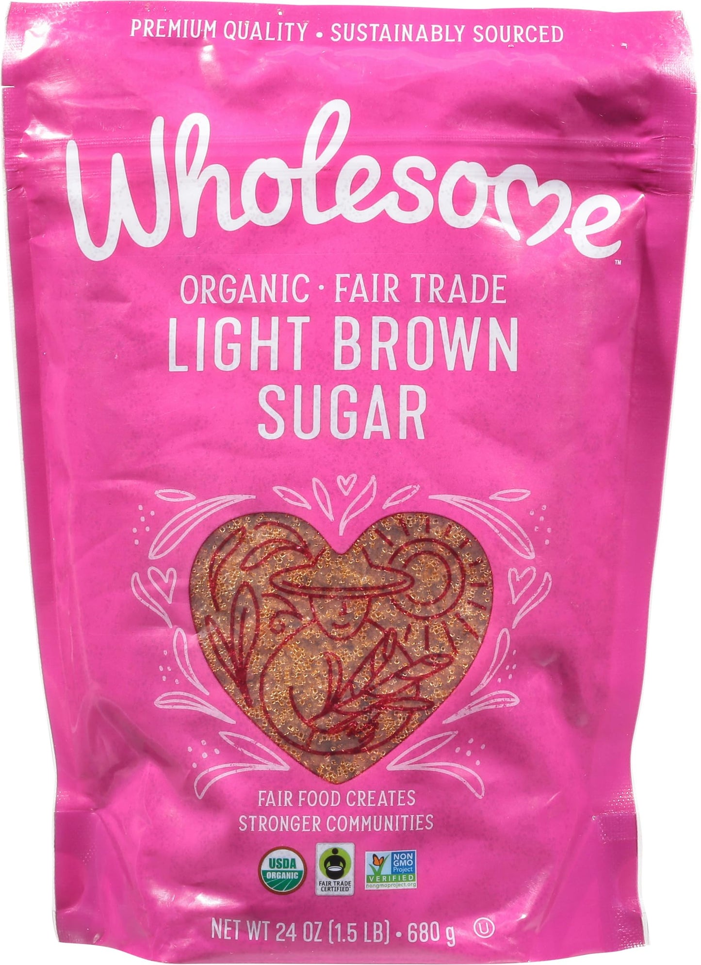 Wholesome Sweeteners Organic Light Brown Sugar, Fair Trade, Non-GMO, Gluten-Free, Vegan, 24 Ounce