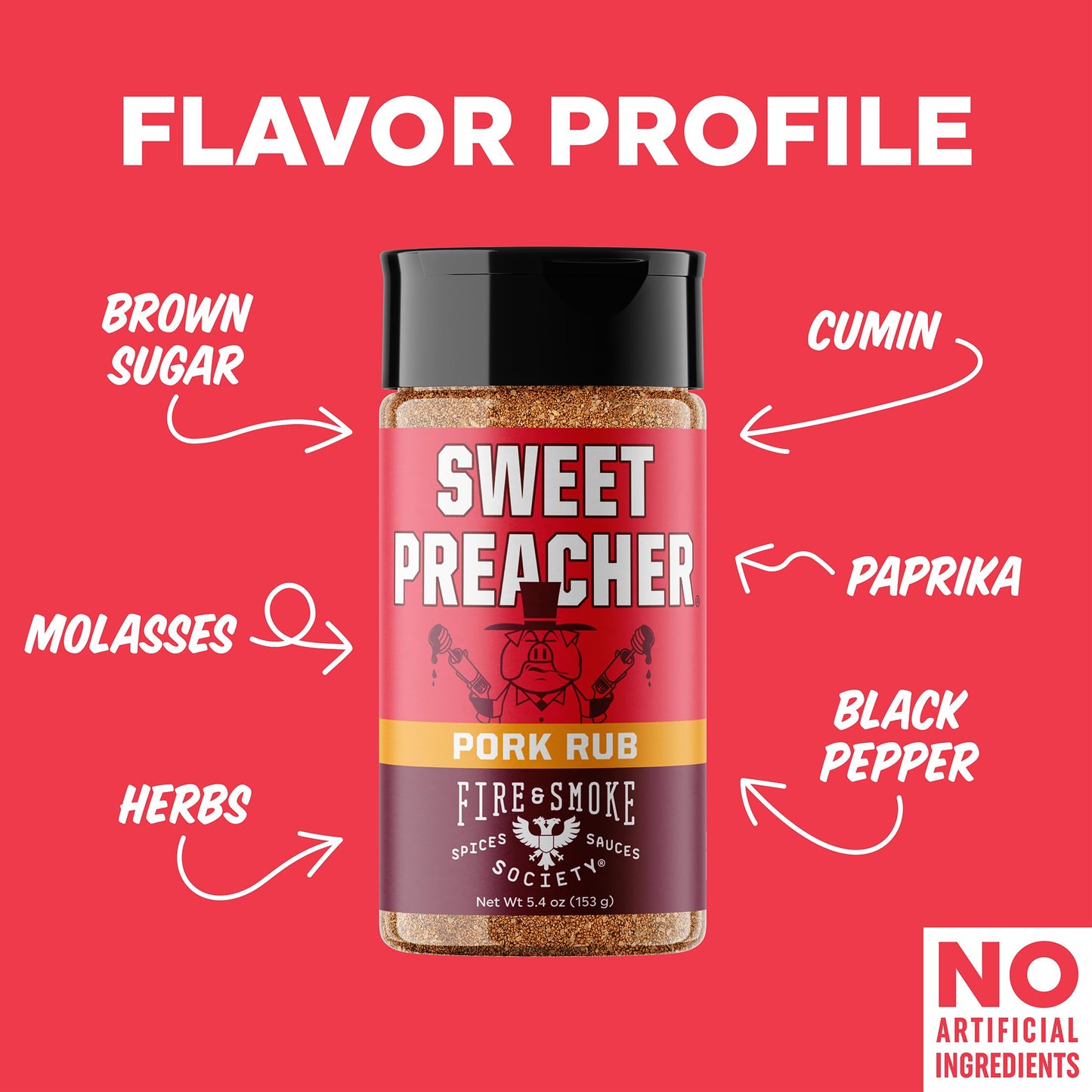 Fire & Smoke Society BBQ Rub - Sweet Preacher - Pork, Poultry, Beef Seasoning - 5.4 oz