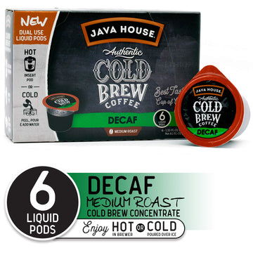 Java House Authentic Cold Brew Coffee, Decaf, K-Cup Coffee Pods, Medium Roast (6 Count)