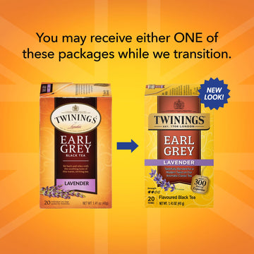 Twinings Earl Grey Lavender Black Tea Individually Wrapped Bags, 20 Count (Pack Of 6), Citrus, Bergamot & Floral, Caffeinated, Enjoy Hot Or Iced | Packaging May Vary