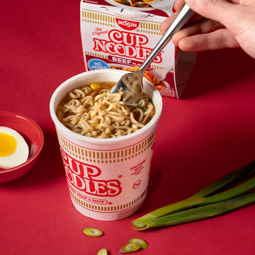 Nissin Cup Noodles Soup, Beef Flavor, Microwaveable Paper Cups, Instant Ramen, 2.25 Ounce (Pack Of 12)