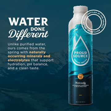 Proud Source Alkaline Spring Water - Rocky Mountain Sourced Mineral Water with Electrolytes BPA-Free Infinitely Recyclable Aluminum Bottles Unflavored 25 Fl Oz (Pack of 24)