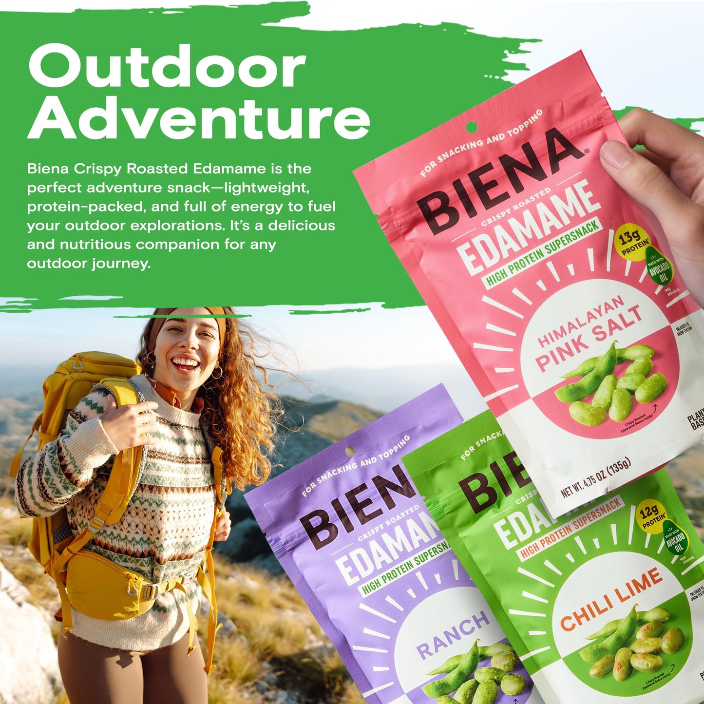 Biena Crispy Roasted Edamame Beans Snack - High Protein Snack for Adults & Kids, 12g-13g Protein per Serving - Made with Avocado