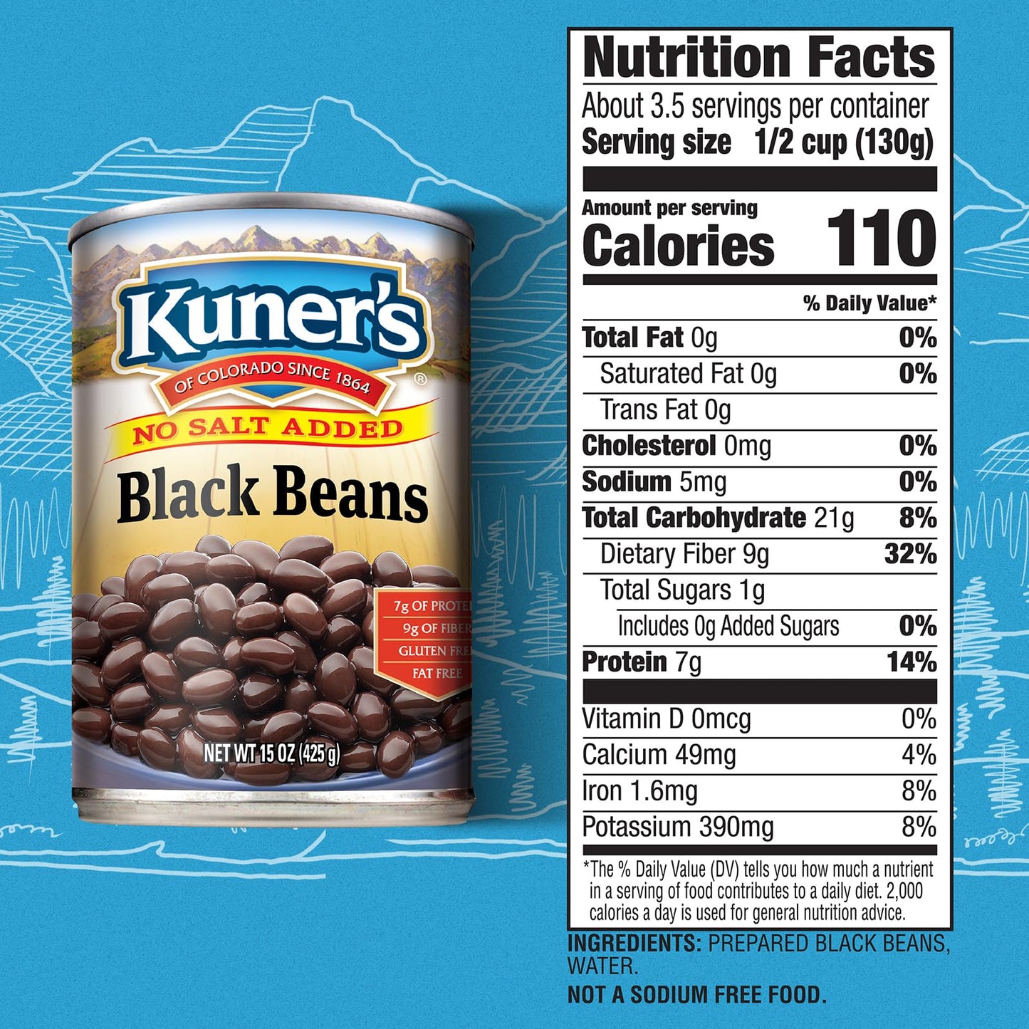 Kuner'S No Salt Added Canned Black Beans, Plant Protein And Fiber, Gluten Free, Vegan, Fat Free, 12 Pack Of 15 Oz Cans
