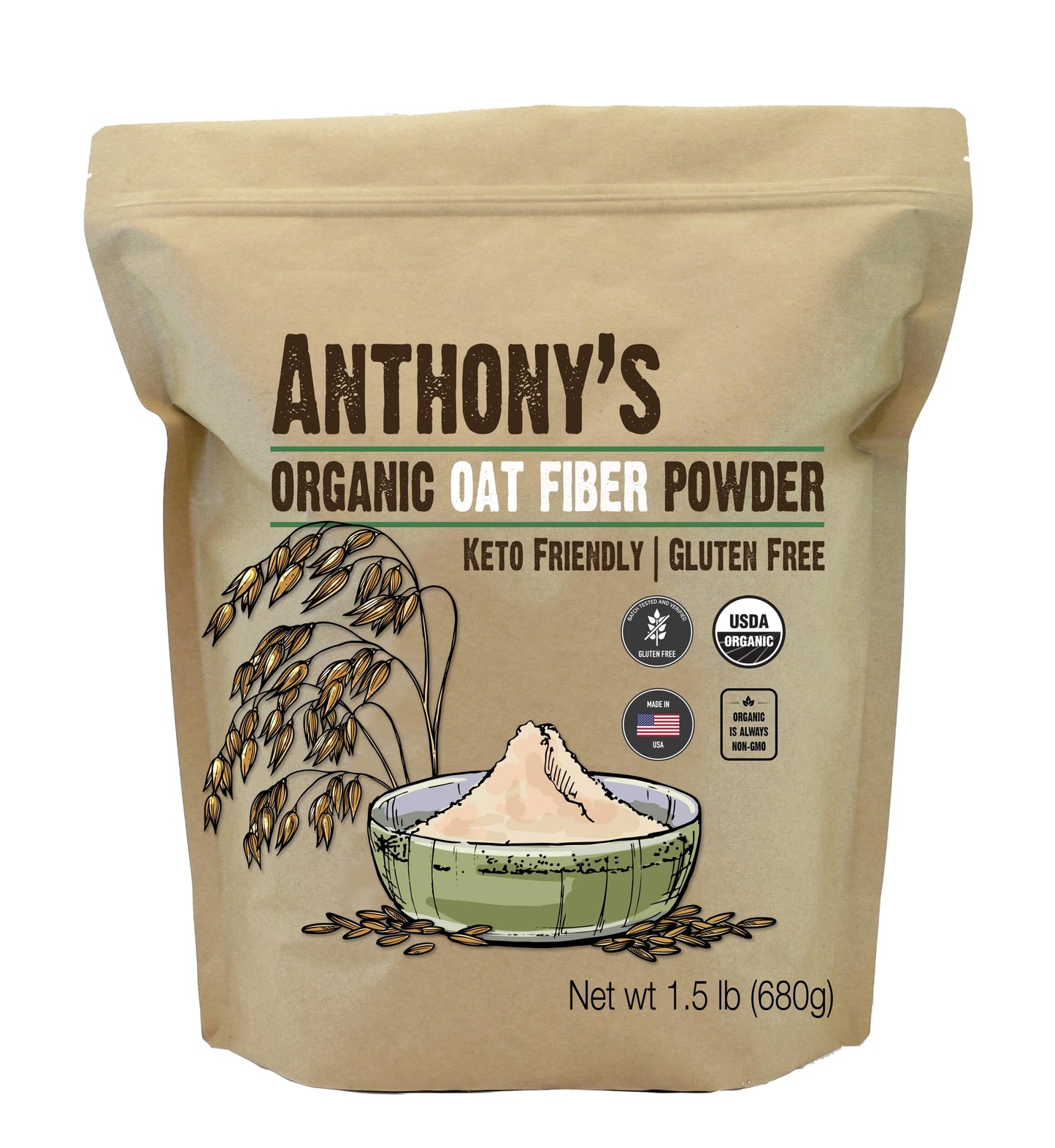 Anthony'S Organic Oat Fiber, 1.5 Lb, Gluten Free, Non Gmo, Keto Friendly, Product Of Usa