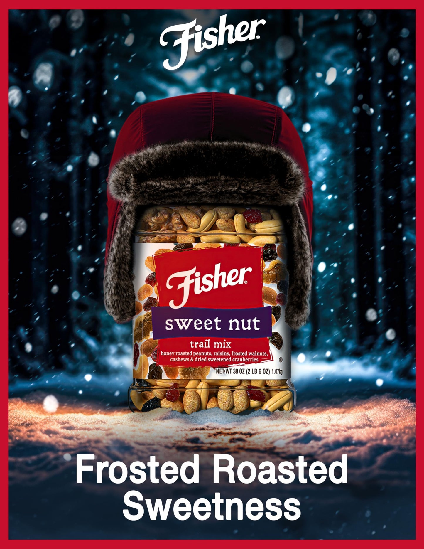 Fisher Snack Sweet Nut Trail Mix, 38 Ounce Jar, Honey Roasted Peanuts, Raisins, Frosted Walnuts, Cashews, Dried Cranberries