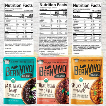 BeanVIVO - Variety 12 Pack (10 oz each) - Organic Baja Black Beans, Three Bean Vegan Chili, BBQ Pinto Beans - Seasoned & Ready t