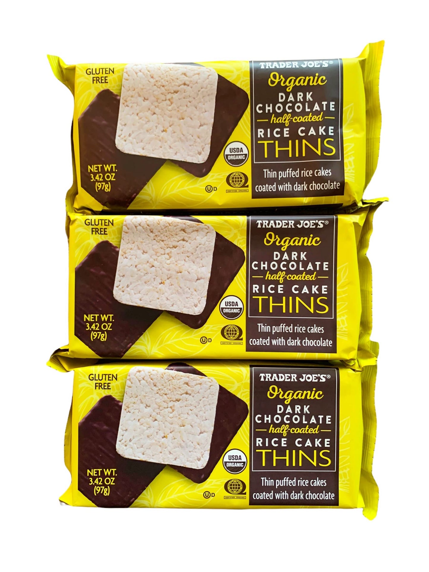 Trader Joes Organic Dark Chocolate Puffed Rice Cake Thins | Gluten Free, Pack of 3