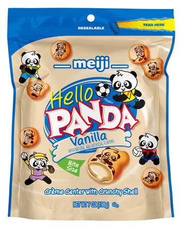 Meiji Hello Panda Cookies, Vanilla Crème Filled - 7 Oz, Pack Of 6 - Bite Sized Cookies With Fun Panda Sports