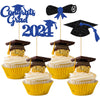 Gyufise 24Pcs 2024 Graduation Cupcake Toppers Blue Glitter Congrats Grad 2024 Diploma Cap Cupcake Picks Class Of 2024 Cake Decor