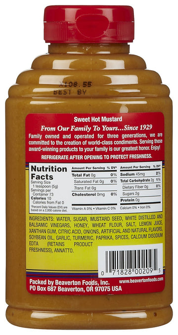 Beaver Brand Sweet Hot Mustard, 13 oz Squeezable Bottles, 2 pk
