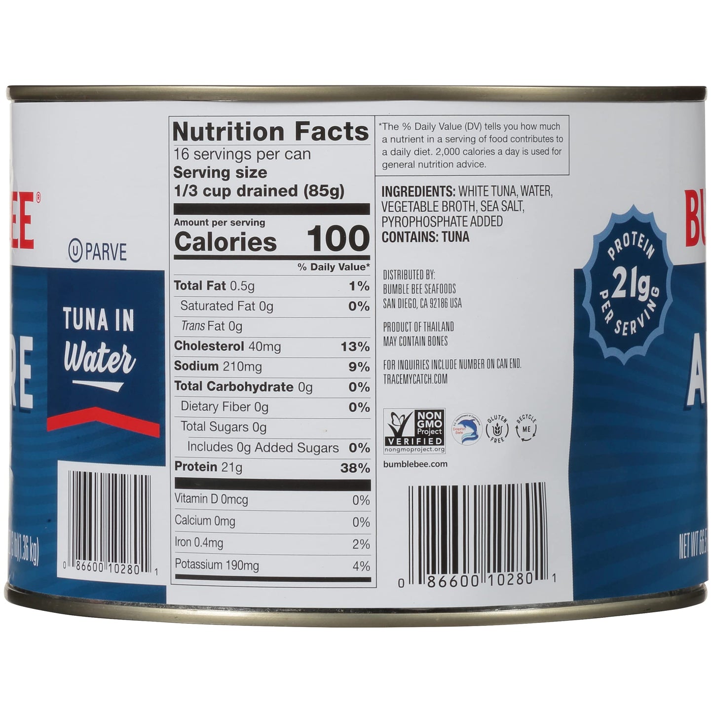 Bumble Bee Solid White Albacore Tuna in Water, 66.5 oz - High Protein, Omega-3s, Non-GMO, Gluten Free, Kosher