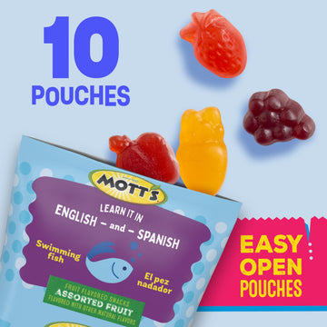 Motts Fruit Flavored Snacks, Assorted Fruit, Gluten Free Snack, 10 Ct, 8 oz (Pack of 8)