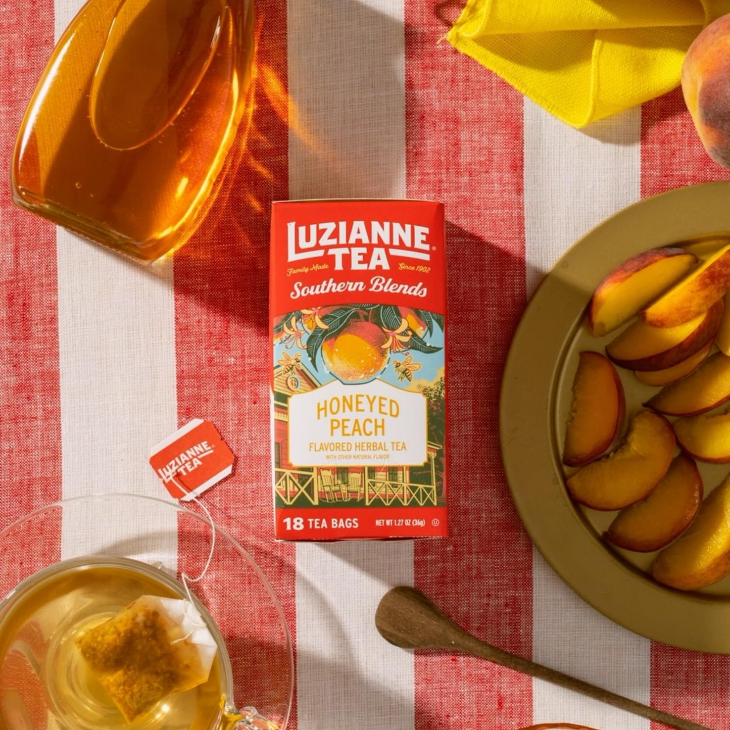 Luzianne Southern Blends Honeyed Peach Flavored Herbal Tea Bags, 18Ct (Pack Of 6)