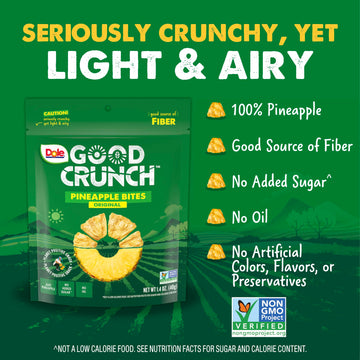 Dole Good Crunch Pineapple Dried Fruit Bites, Gluten Free & Vegan, 1.4oz Bags (Pack of 6) - Healthy Snack for On-the-Go