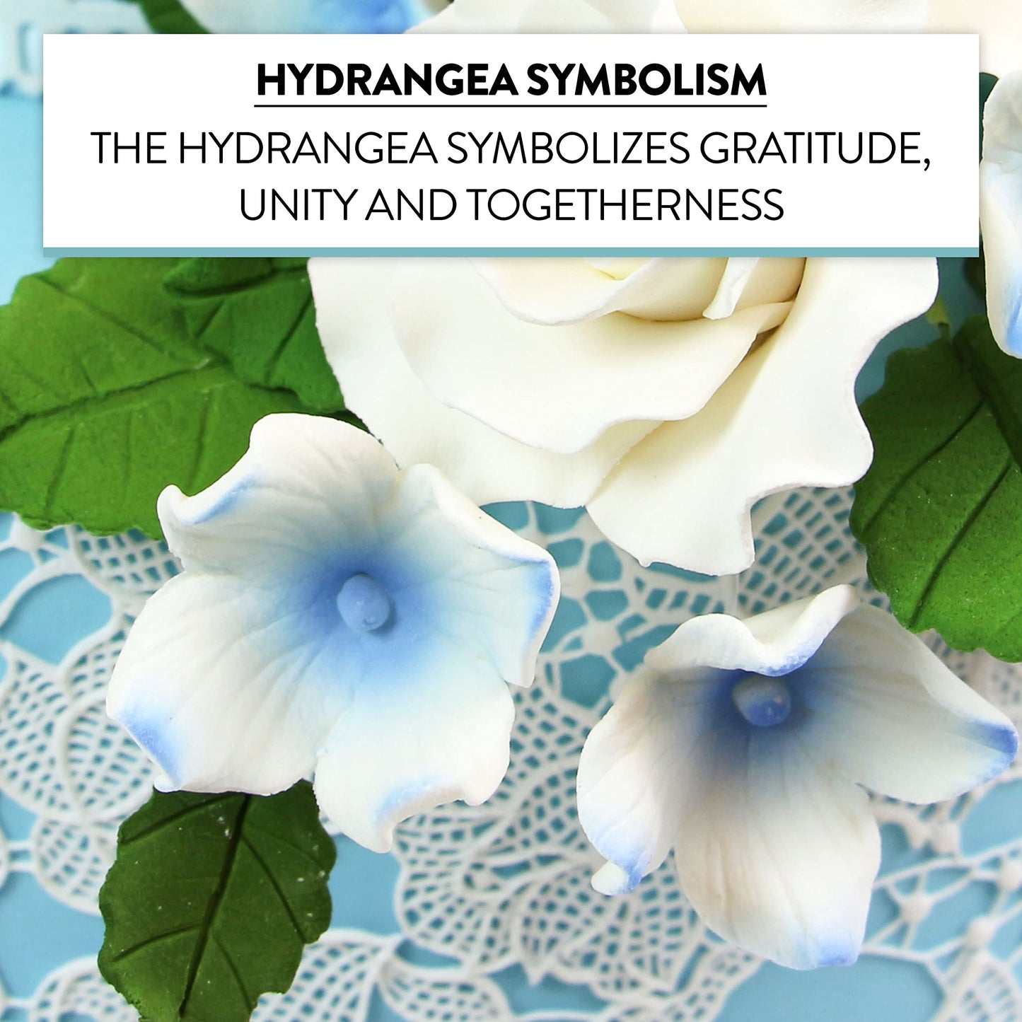 Global Sugar Art Hydrangea Blossom Sugar Cake Flowers, White With Blue - Wired- 36 Count By Chef Alan Tetreault