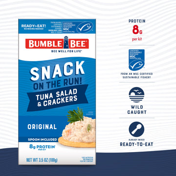 Bumble Bee Snack On The Run Tuna Salad with Crackers Kit, 3.5 oz - Ready to Eat, Spoon Included - Wild Caught Tuna - Shelf Stabl