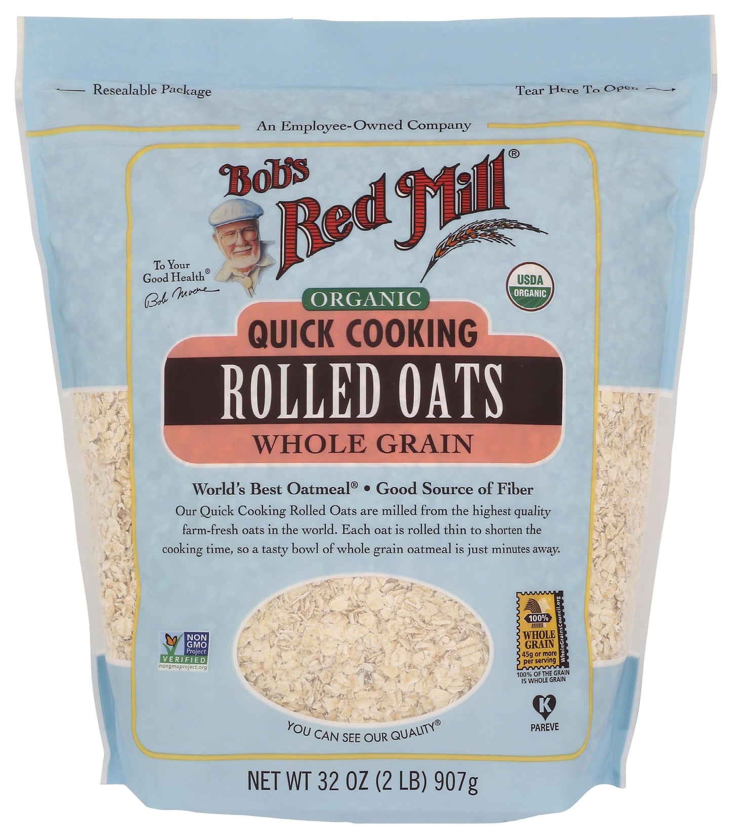 Bobs Red Mill Organic Quick Cooking Rolled Oats, 32oz (Pack of 1) - Non GMO, Whole Grain, Vegan, Kosher