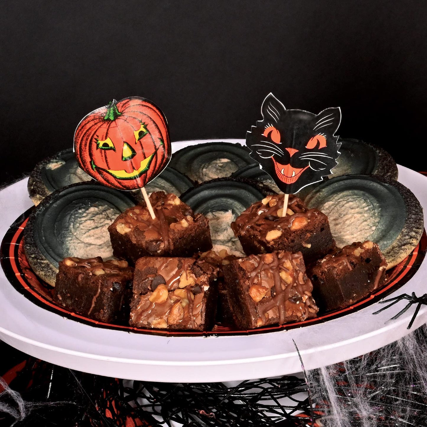 Paper Vintage Halloween Party Food Picks Cat Pumpkin Cupcake Toppers Pack Of 3