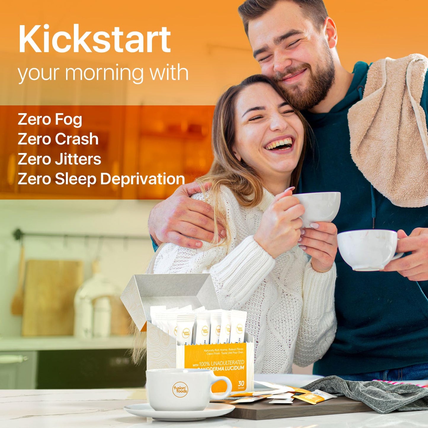 Reishi Mushroom Black Coffee By Fusion Foods™ | All Natural Unadulterated Reishi Mushroom Ganoderma | Robust Aroma & Taste - 30 Counts