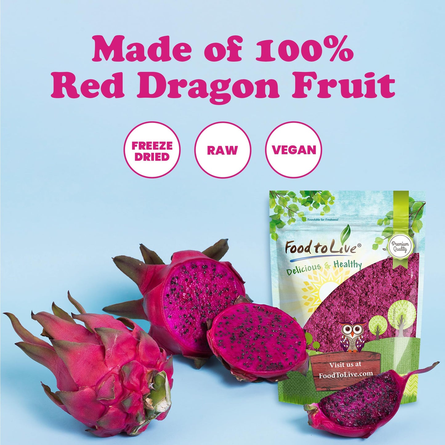 Food to Live Dragon Fruit SD Juice Powder, Vegan Superfood, 2 Pounds