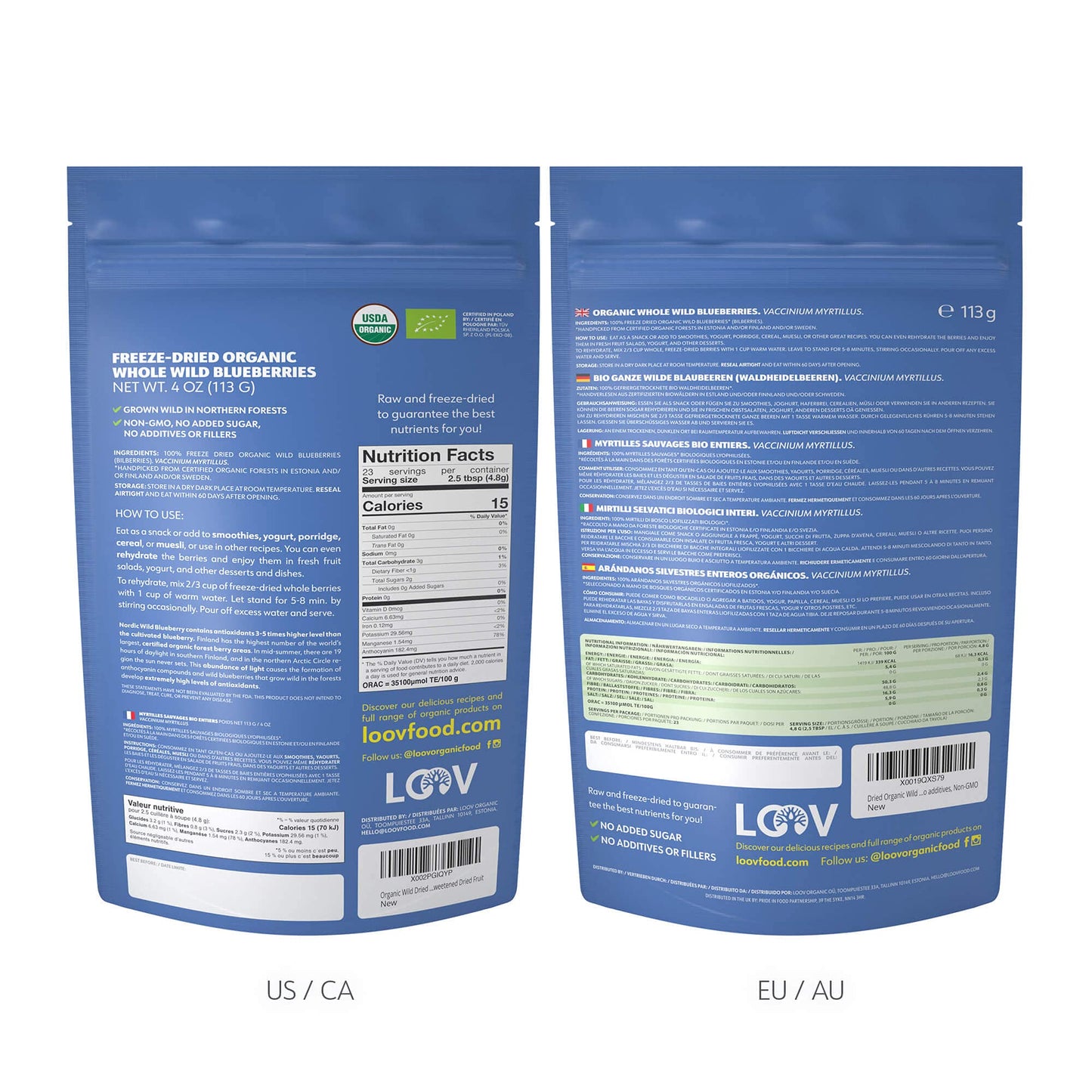 Loov Wild Organic Dried Blueberries, No Added Sugar, No Added Oil, 4 Ounces, Freeze Dried Blueberries Organic From Nordic Forest