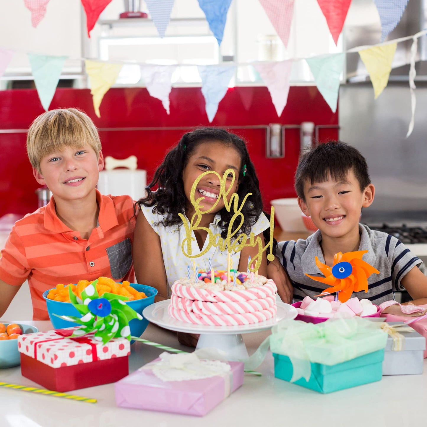 Arthsdite Oh Baby Cake Toppers Baby Shower Cake Picks For Celebrating Baby Shower Kids Birthday Party Decoration Supplies - Gold