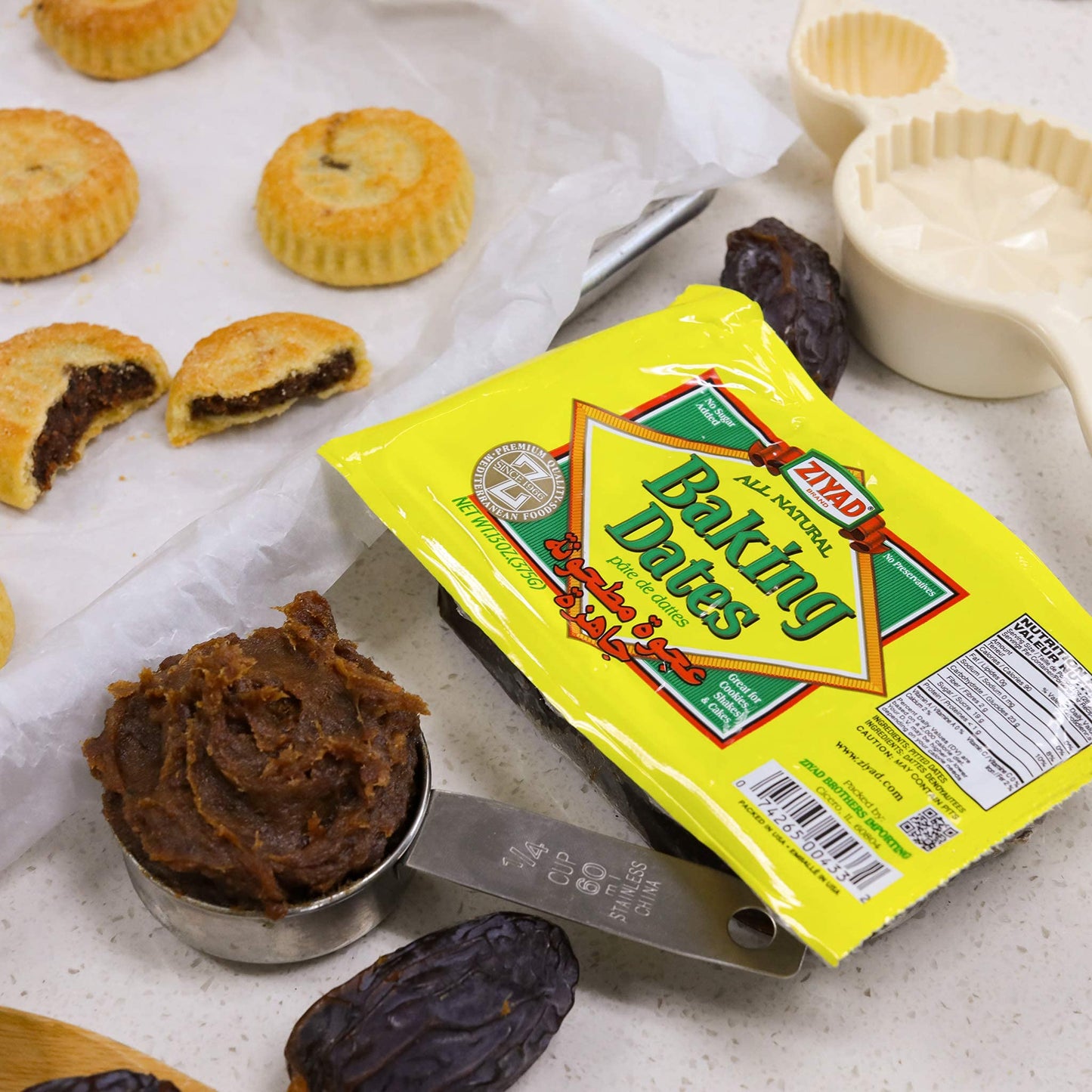 Ziyad Pure Date Paste, No Added Sugar, Ideal For Baking, Pantry, Spread, High Fiber, No Fat, No Preservatives, 13Oz (Pack Of 4)