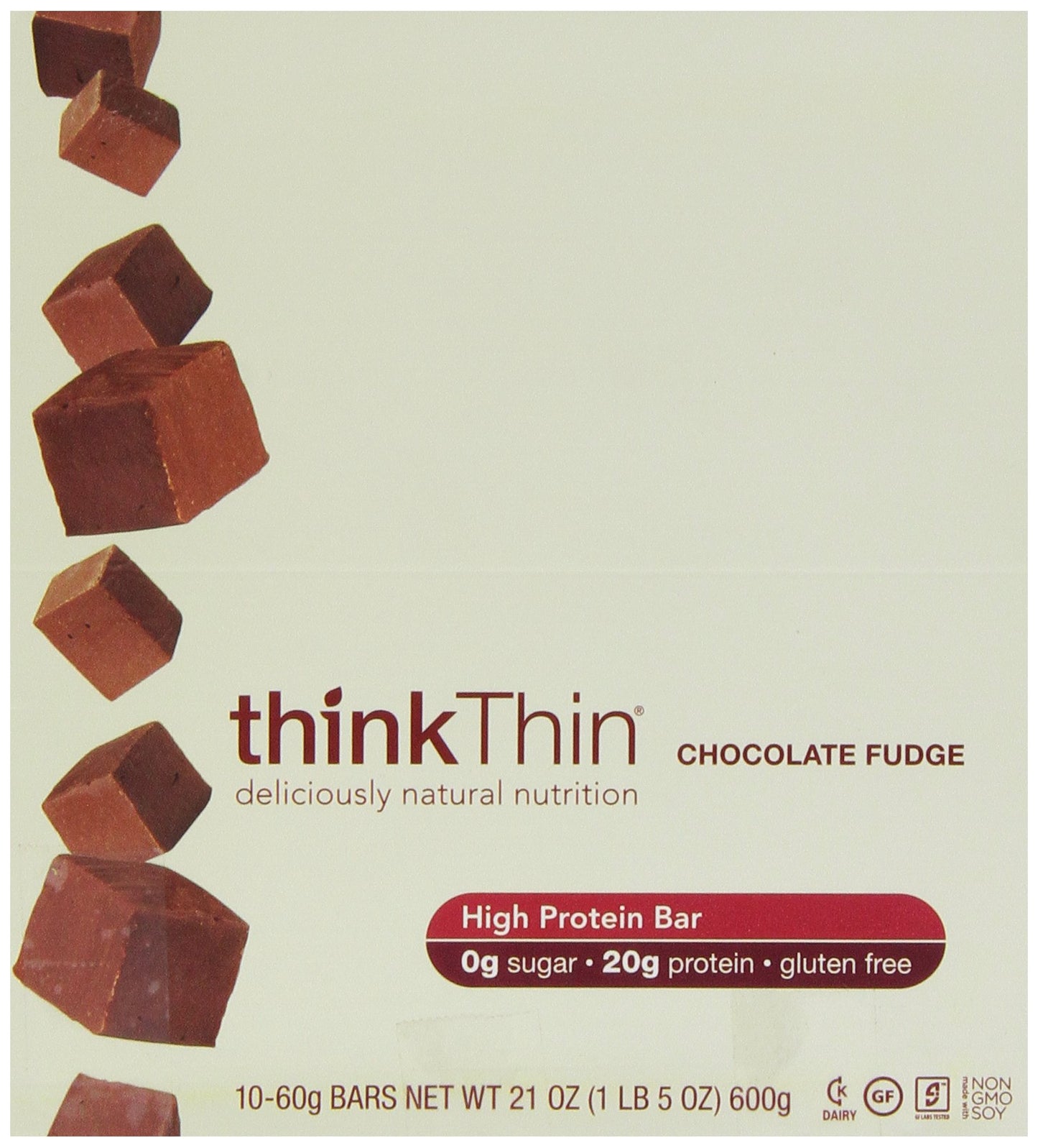 ThinkThin Protein Bar, Gluten Free Chocolate Fudge, 10 Count