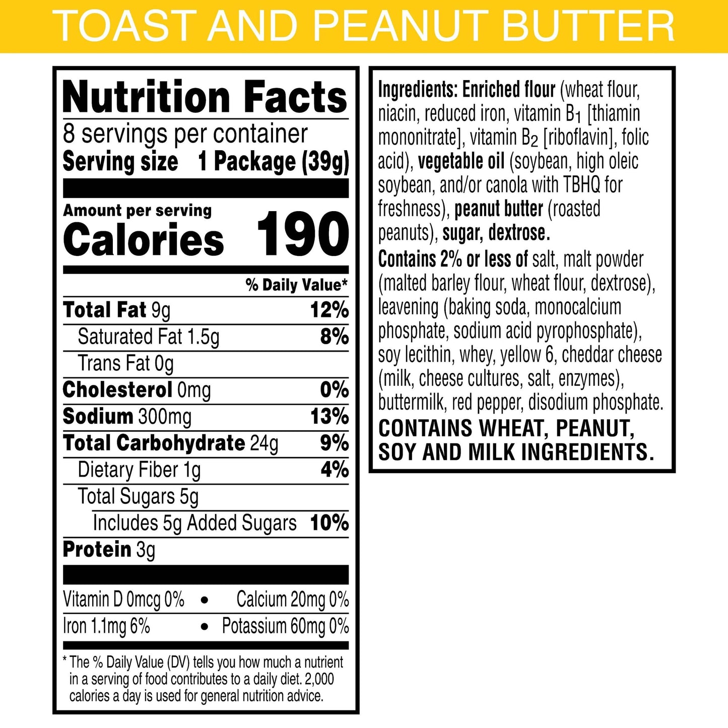 Keebler Sandwich Crackers, Single Serve Snack Crackers, Lunch Snacks, Toast and Peanut Butter, 11oz Tray (8 Packs)
