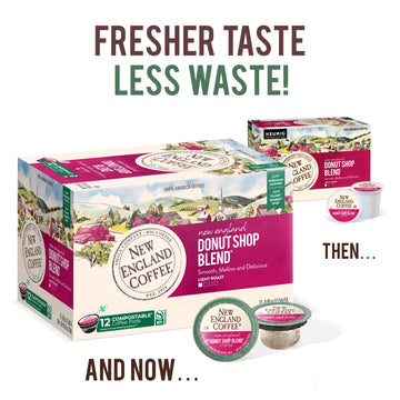 New England Coffee Donut Shop Blend Light Roast Single Serve Pods, 12Ct Box (Pack Of 1)