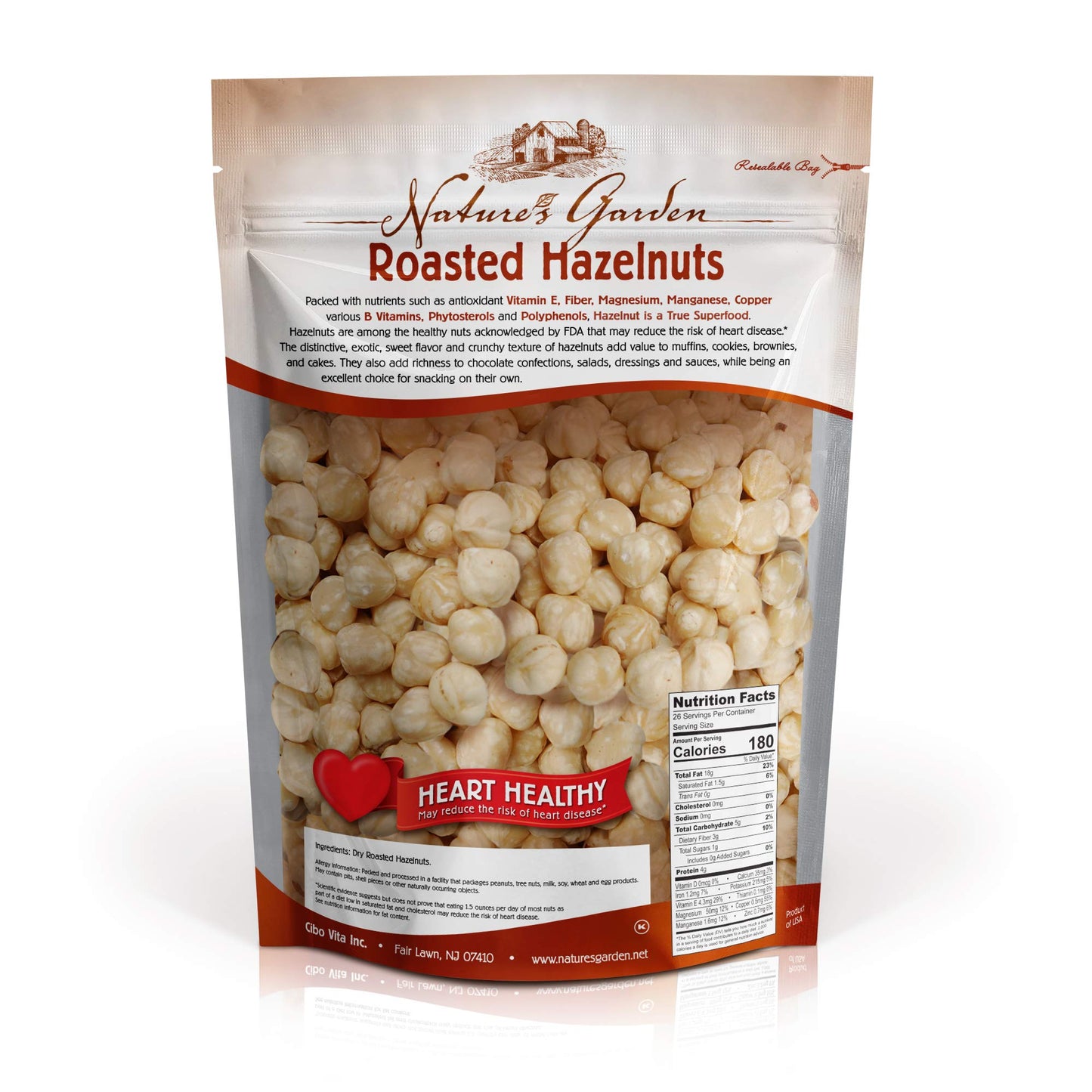 Natures Garden Roasted Hazelnuts - Whole Roasted Hazelnuts, Raw Bulk Hazelnuts, High Fiber, Kosher Certified, Cholesterol Free,