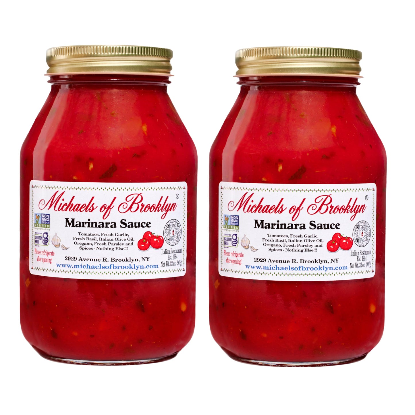MICHAEL'S OF BROOKLYN Marinara Sauce, Non-GMO, Gluten Free, Fresh Tomato Sauce | Made with Fresh Tomatoes, Basic, Garlic, Olive