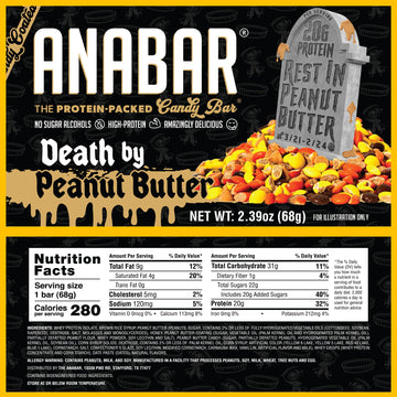 Anabar Protein Bar, The Protein-Packed Candy Bar, Amazing Tasting Protein Bar, No Sugar S, High Protein, Amazingly Delicious, 20 Grams Of Protein (12 Bars, Death By Peanut Butter)