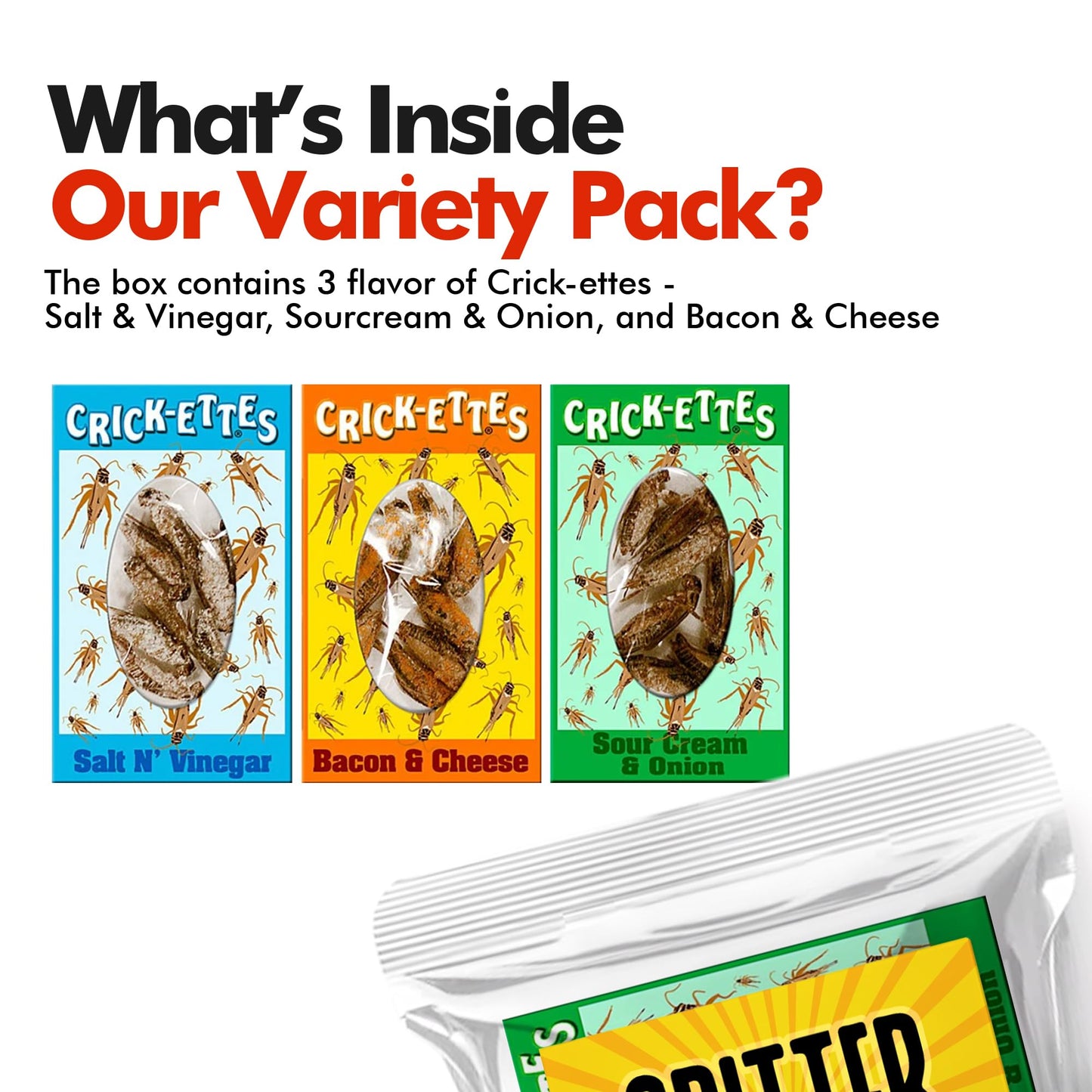 Jerky-n-Spice HotLix Crick-ettes Edible Bugs 3-Pack | Dried Crickets | Great for Exotic Snacks & Parties | 3 Flavors