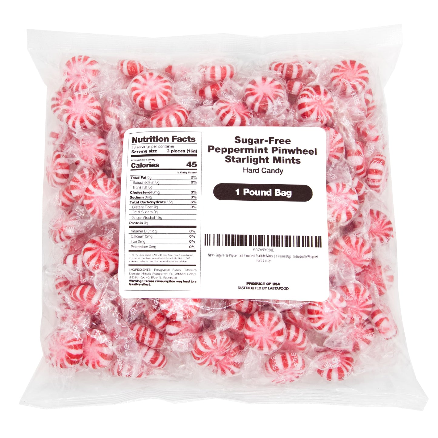 Sugar-Free Peppermint Pinwheel Starlight Mints | 1 Pound Bag | Individually Wrapped Hard Candy