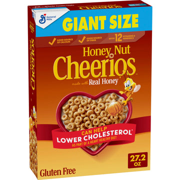 Honey Nut Cheerios Cereal, Limited Edition Happy Heart Shapes, Heart Healthy Cereal With Whole Grain Oats, Giant Size, 27.2 Oz