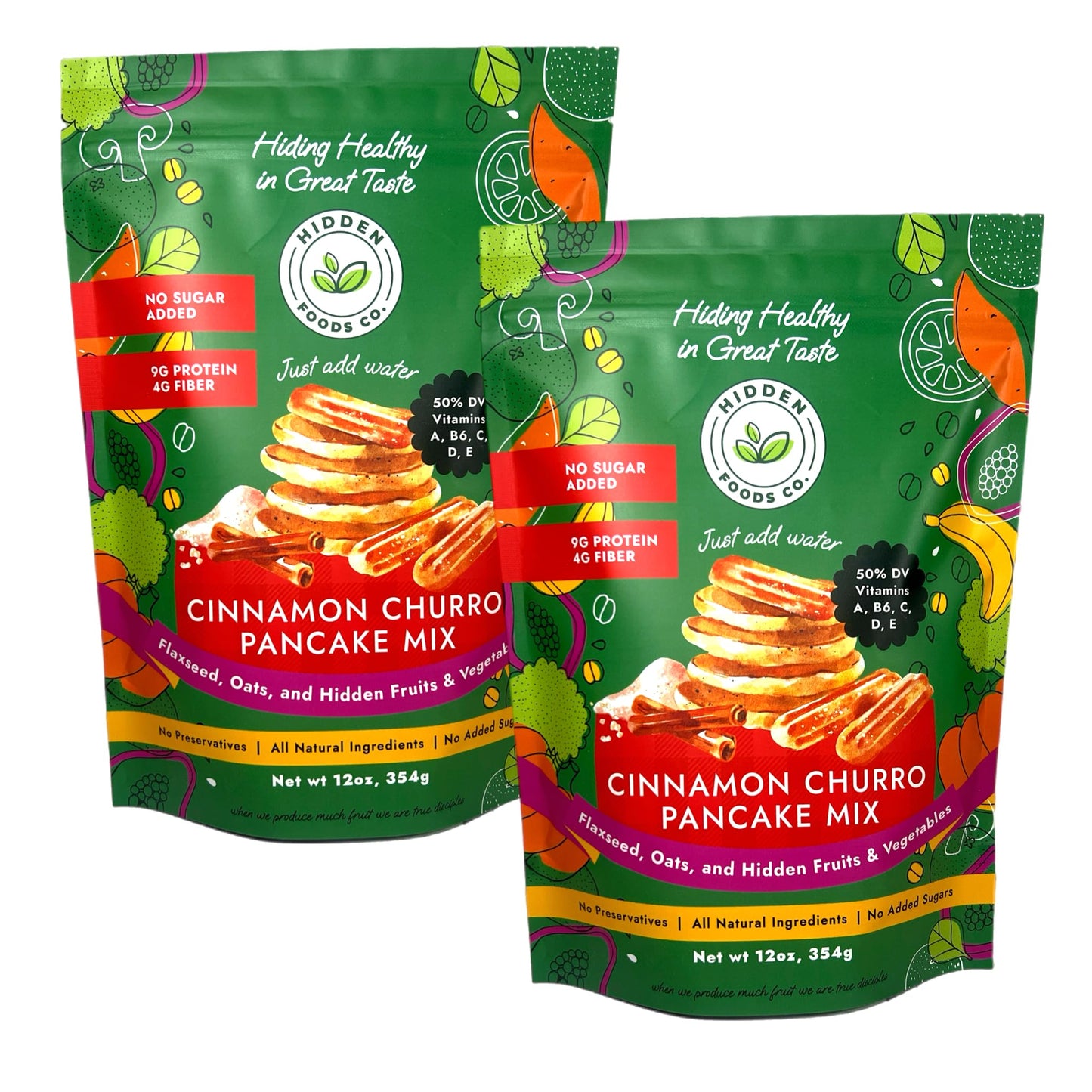 Hidden Foods Cinnamon Pancake Golden Brown Monk Fruit Cinnamon Bun Pancake - Fiber And Protein Churro Pancake Mix With Wheat & O