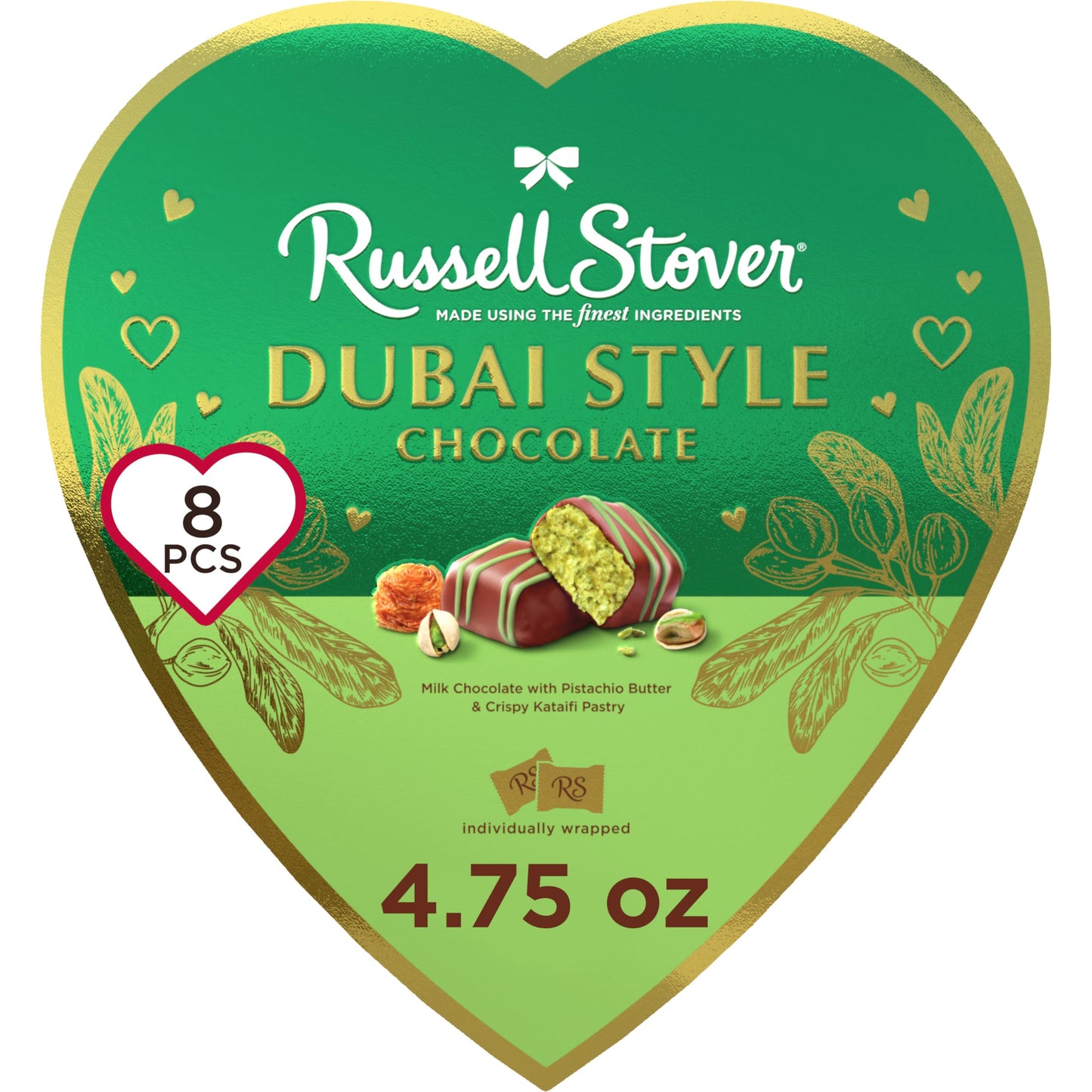 Russell Stover ValentineS Day Dubai Style Milk Chocolate Candy Pistachio & Kataifi Heart Gift Box 4.75 Oz.