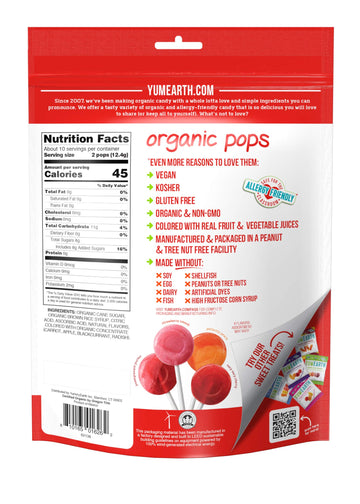 Yumearth Organic Lollipops, Assorted Flavors, 4.3 Ounce, 20 Lollipops - Allergy Friendly, Non Gmo, Gluten Free, Vegan, (Packagin
