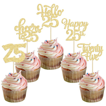 30Pcs 25Th Birthday Cupcake Toppers Twenty Five Legal 25Th Cupcake Picks Cheers To 25 Years Old Cake Decorations For 25Th Birthd