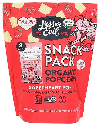 Lesserevil White Chocolate Strawberry Sweetheart Popcorn 8Ct 4.8 Oz