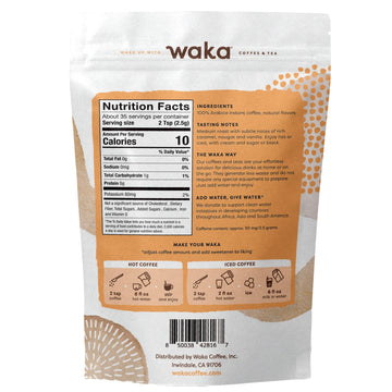 Waka Instant Coffee, Butterscotch Vanilla Flavored - 100% Arabica Beans, Freeze Dried Granules, No Additives - Bulk Bag For Quic