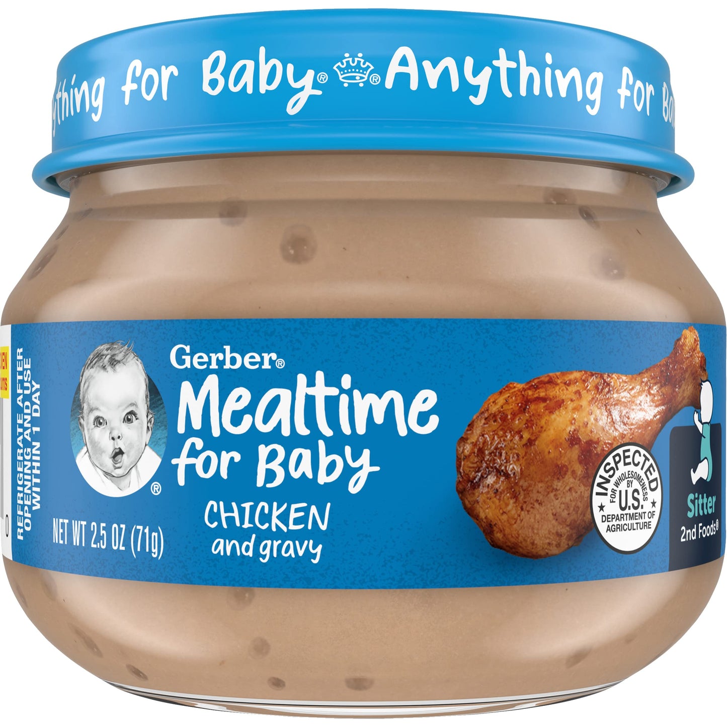 Gerber Mealtime For Baby 2Nd Foods Baby Food Jar, Chicken & Gravy, Non-Gmo Pureed Baby Food With Essential Nutrients, 2.5-Ounce