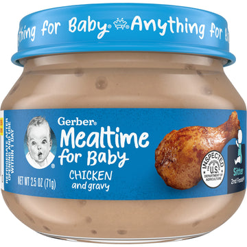Gerber Mealtime For Baby 2Nd Foods Baby Food Jar, Chicken & Gravy, Non-Gmo Pureed Baby Food With Essential Nutrients, 2.5-Ounce