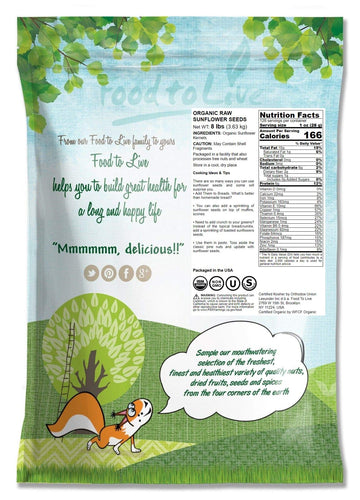 Food To Live - Organic Sunflower Seeds, 8 Pounds Hulled, Raw, Non-Gmo, Dried Kernels, Unsalted, Kosher, Vegan, Keto, Paleo, Sirtfood, Bulk, Good Source Of Protein