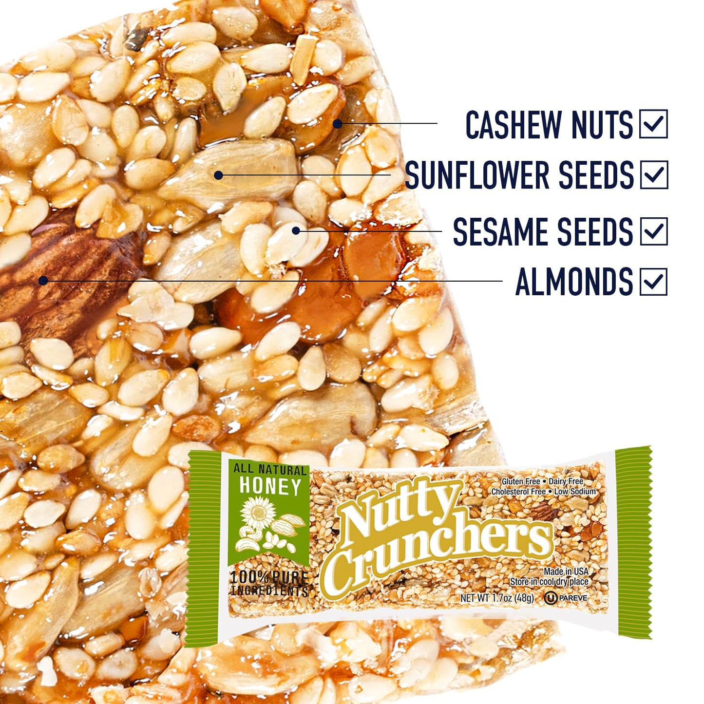 Nutty Crunchers All Natural Snack Bars - Variety Pack, 5 Flavors, 30 Bars, 0.08 Ounce Each